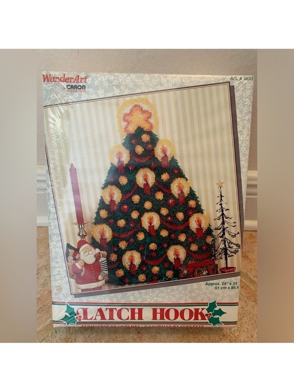 CARON Wonder Art Christmas tree latch hook kit. Holiday gift Christmas craft